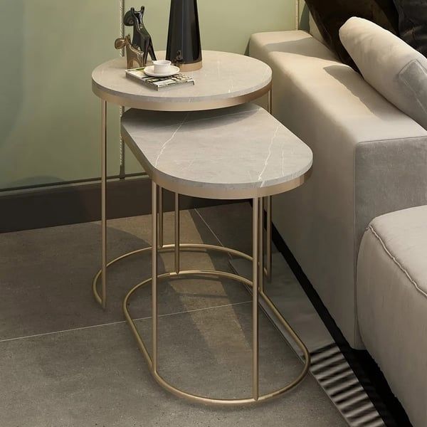 Gold Nesting Table 2 Piece With Metal Frame Side Table Set-Homary for How to Style Your Living Room with a 2-Piece Gold Nesting Table Set