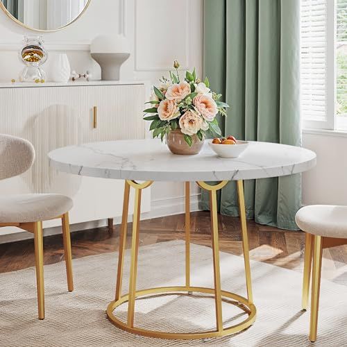 I Tested The Versatility And Elegance Of A Round Faux Marble Dining ... pertaining to Designing Around the Bamford 46" Round Faux Marble Dining Table