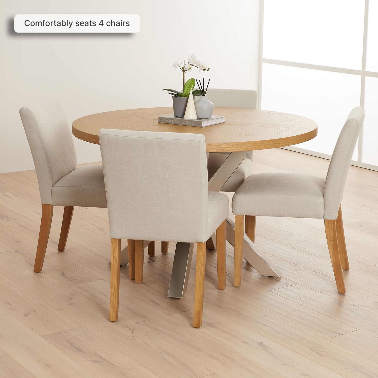 Industrial Parquet Natural Oak 120Cm Round Dining Table With Grey ... pertaining to