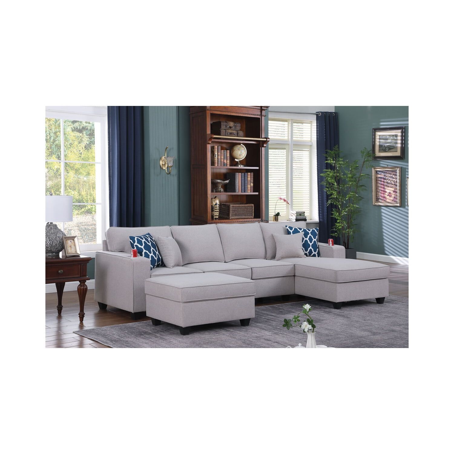 Lilola Home Cooper 5Pc Sectional Sofa Chaise With Ottoman And Cupholder ... for How the Cooper Dark Gray Linen Sectional Sofa Can Transform Your Home Decor