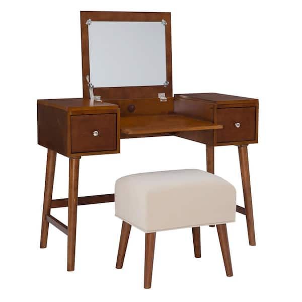 Linon Home Decor Vera Walnut Finished Wood Vanity With Padded ... regarding