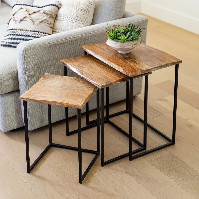 Live-Edge Reclaimed Wood Nesting Tables, Set Of 3 inside A Closer Look at the Natural Bari Nesting Table Duo