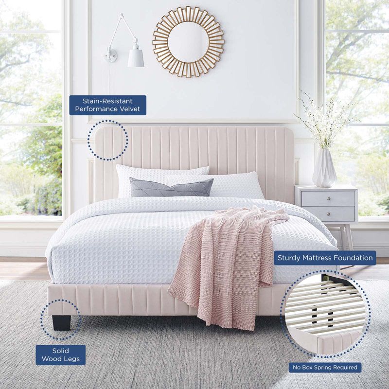 Mercer41 Celine Channel Tufted Performance Velvet Platform Bed ... throughout