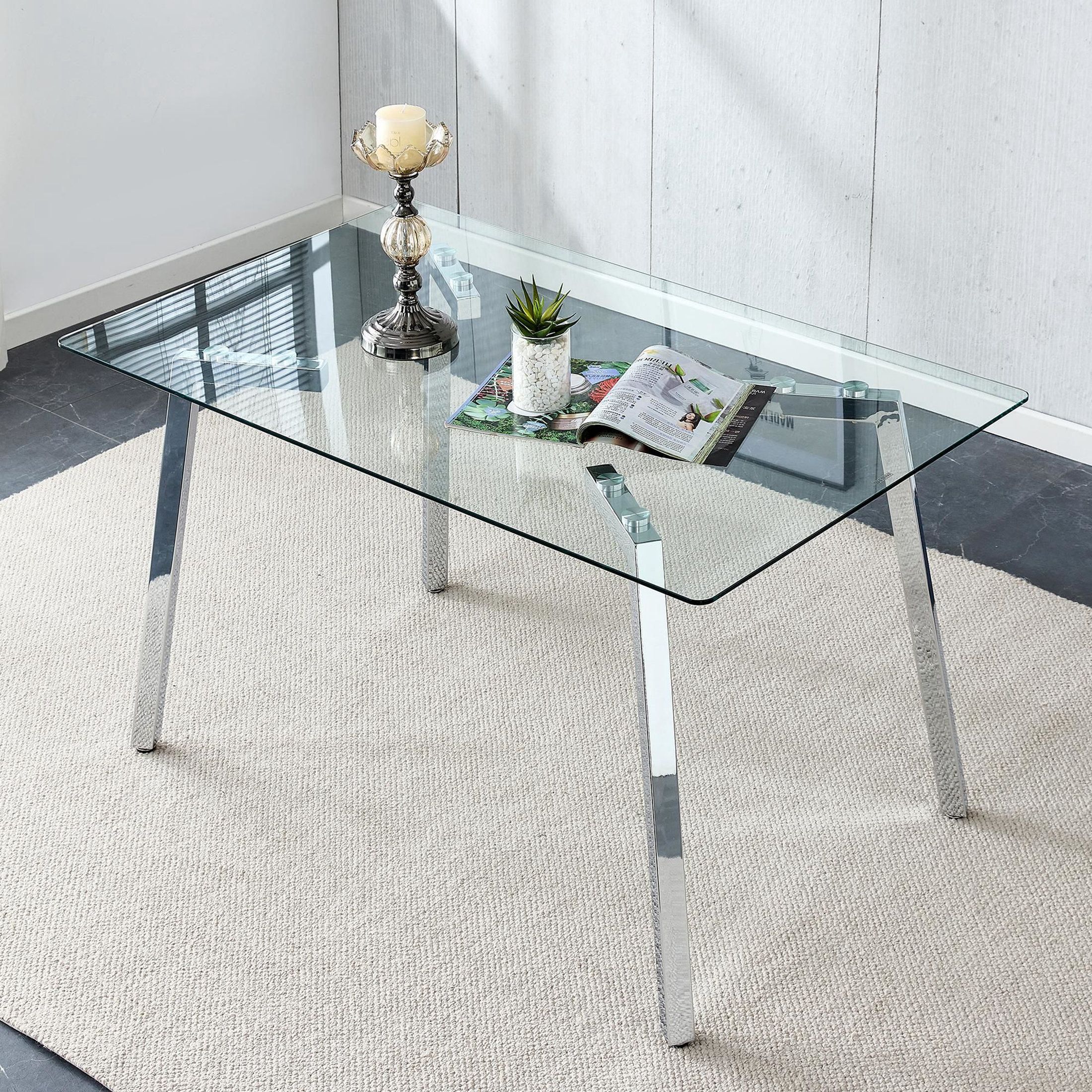 Mercer41 Vernett Rectangular 51.01'' L X 31.51'' W, Rectangular Glass ... inside From Our Showroom The Briarwood Rectangular Glass Dining Table Espresso Brown Clear
