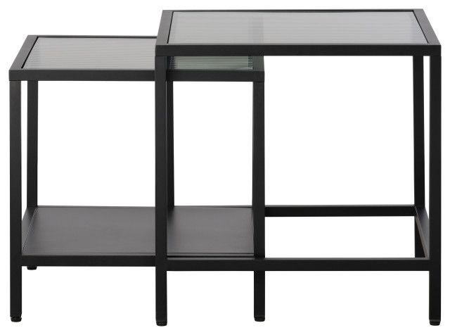 Metal And Fluted Glass Nesting Side Tables, Black - Industrial - Coffee ... inside Why Black Fluted Glass Nesting Tables are a Versatile Decor Choice