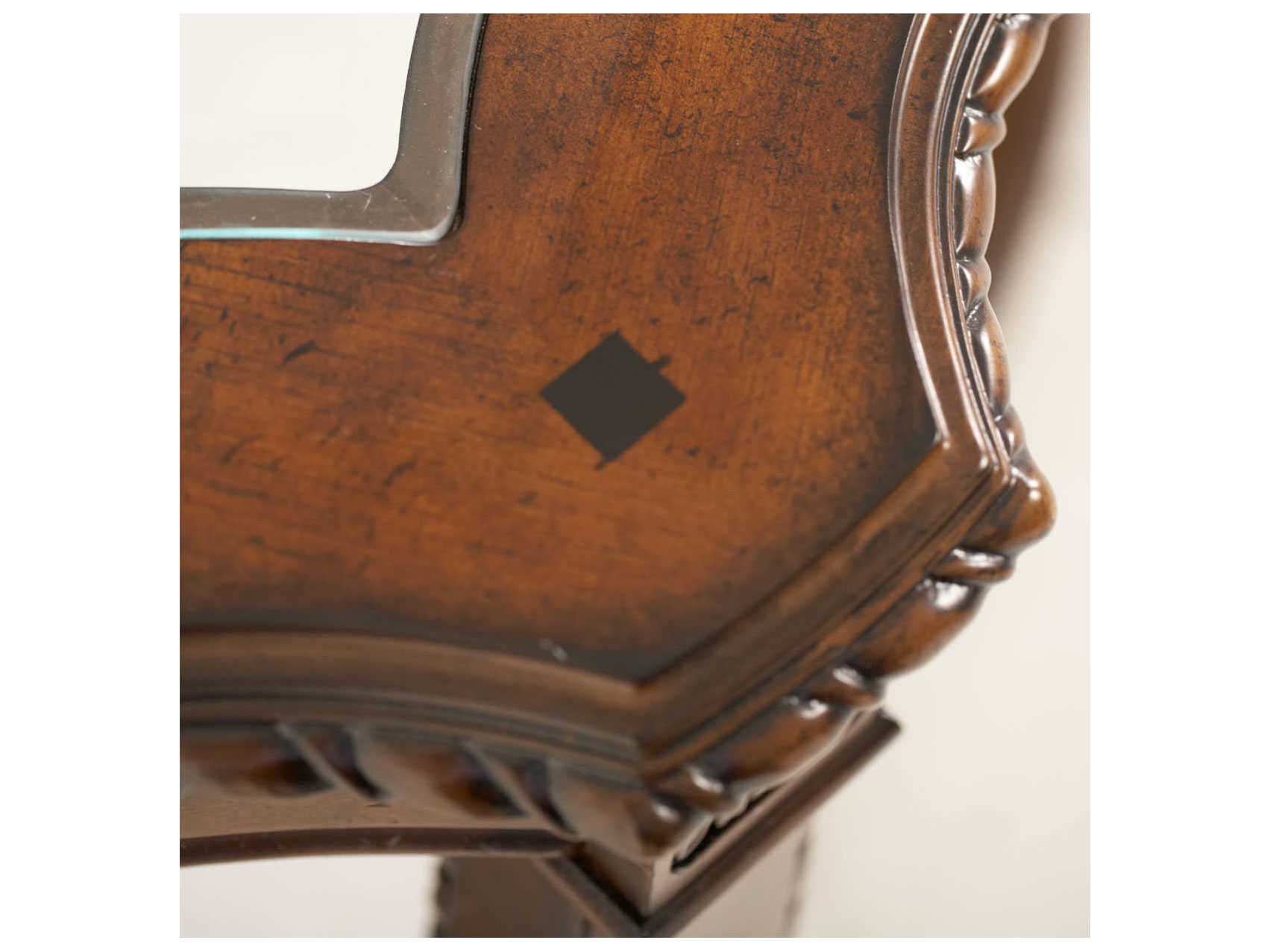 Michael Amini Windsor Court Demilune Glass Vintage Fruitwood Console ... within Why the Windsor Court Vintage Brown Fruitwood Table is a Coveted Piece