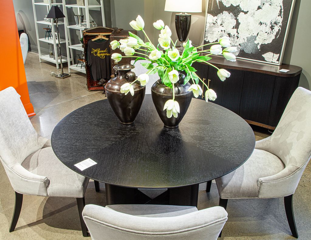 Modern Round Dining Table In Black Cerused Oak Finish - Carrocel Fine ... with regard to
