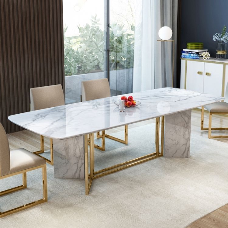 Modern Stylish 79" White Faux Marble Dining Table Rectangular Table In ... pertaining to Style and Functionality The White Faux Marble Dining Table Advantage