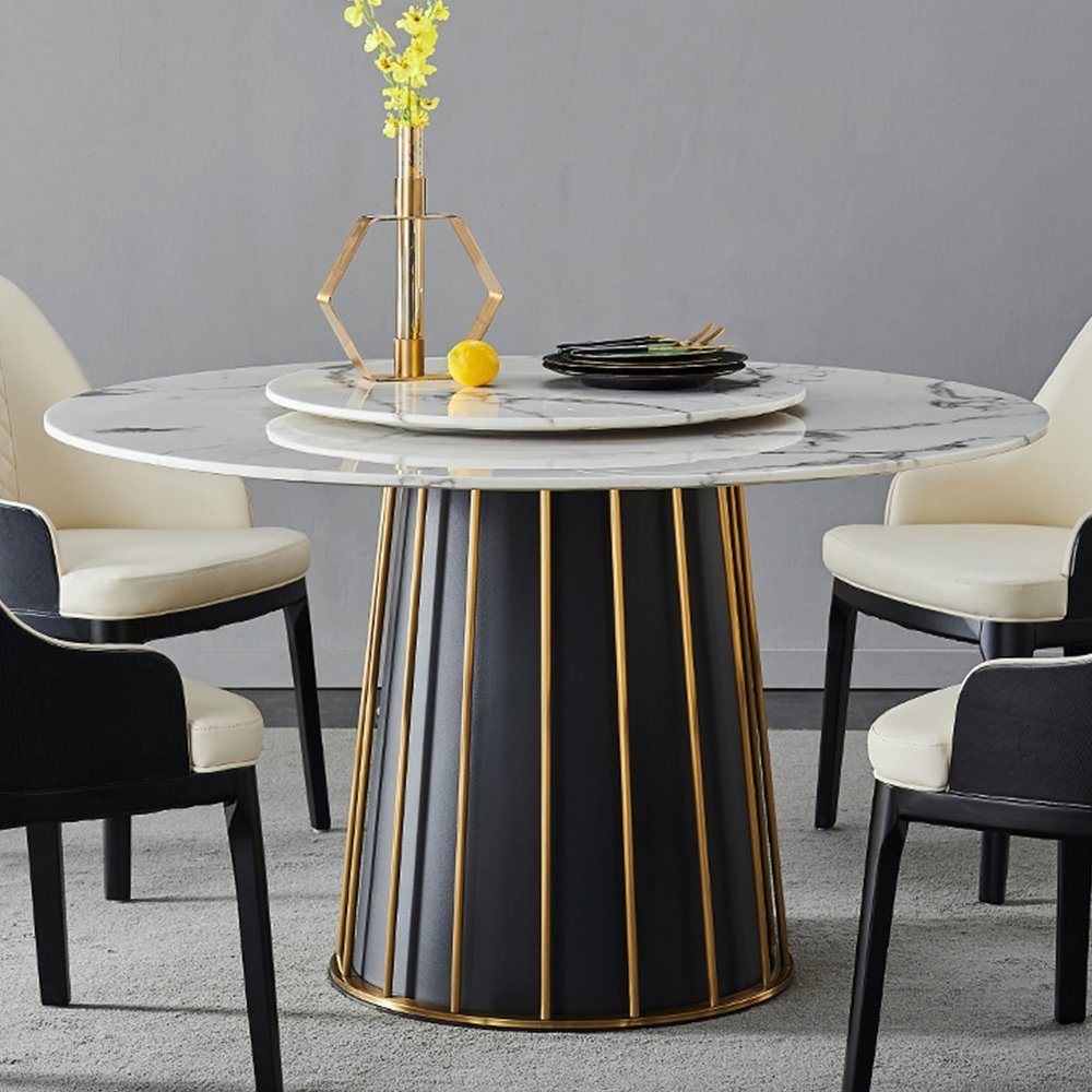 Modern White Round Faux Marble Dining Roomtabletop Dining Table With ... in Designing Around the Bamford 46" Round Faux Marble Dining Table