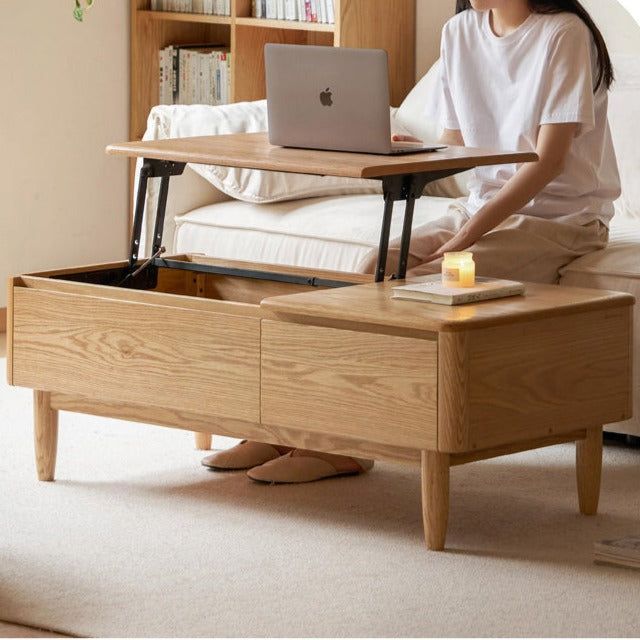 Oak Solid Wood Modern Lifting Slate Coffee Table | Coffee Table Wood ... intended for