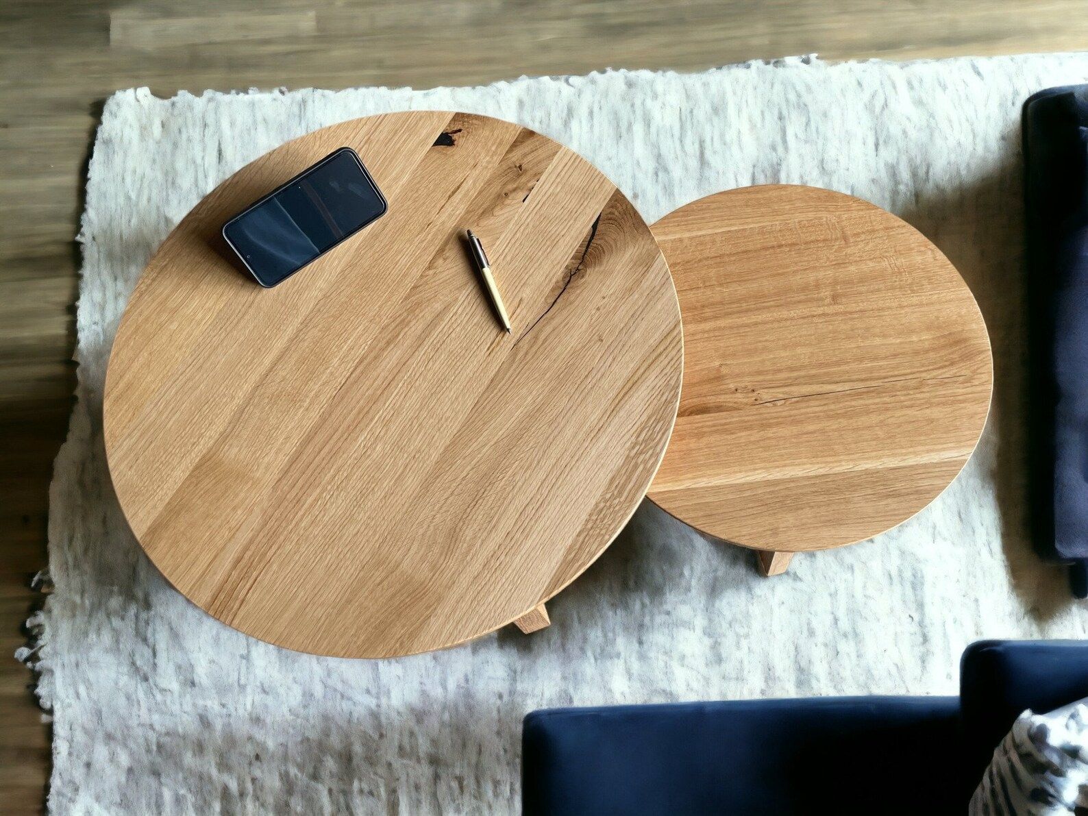 Oak Wood Round Coffee Table Set Of 2 Solid Modern Nesting Tables Duo ... throughout A Closer Look at the Natural Bari Nesting Table Duo