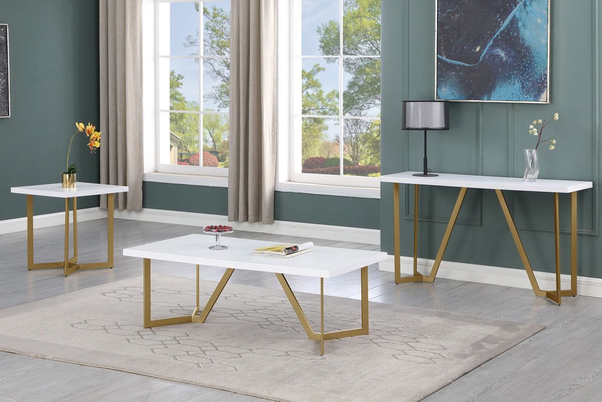 Odin White Top Coffee Table With Gold Legs within Discovering the Versatility of the Furniture of America Onnah White Coffee Table Set