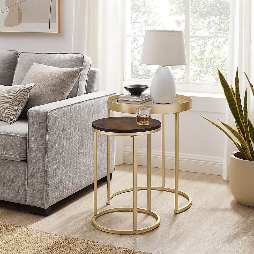 Palmyer Gold Colors,Metal Nesting Tables, Set Of 2 | Rooms To Go for How to Style Your Living Room with a 2-Piece Gold Nesting Table Set