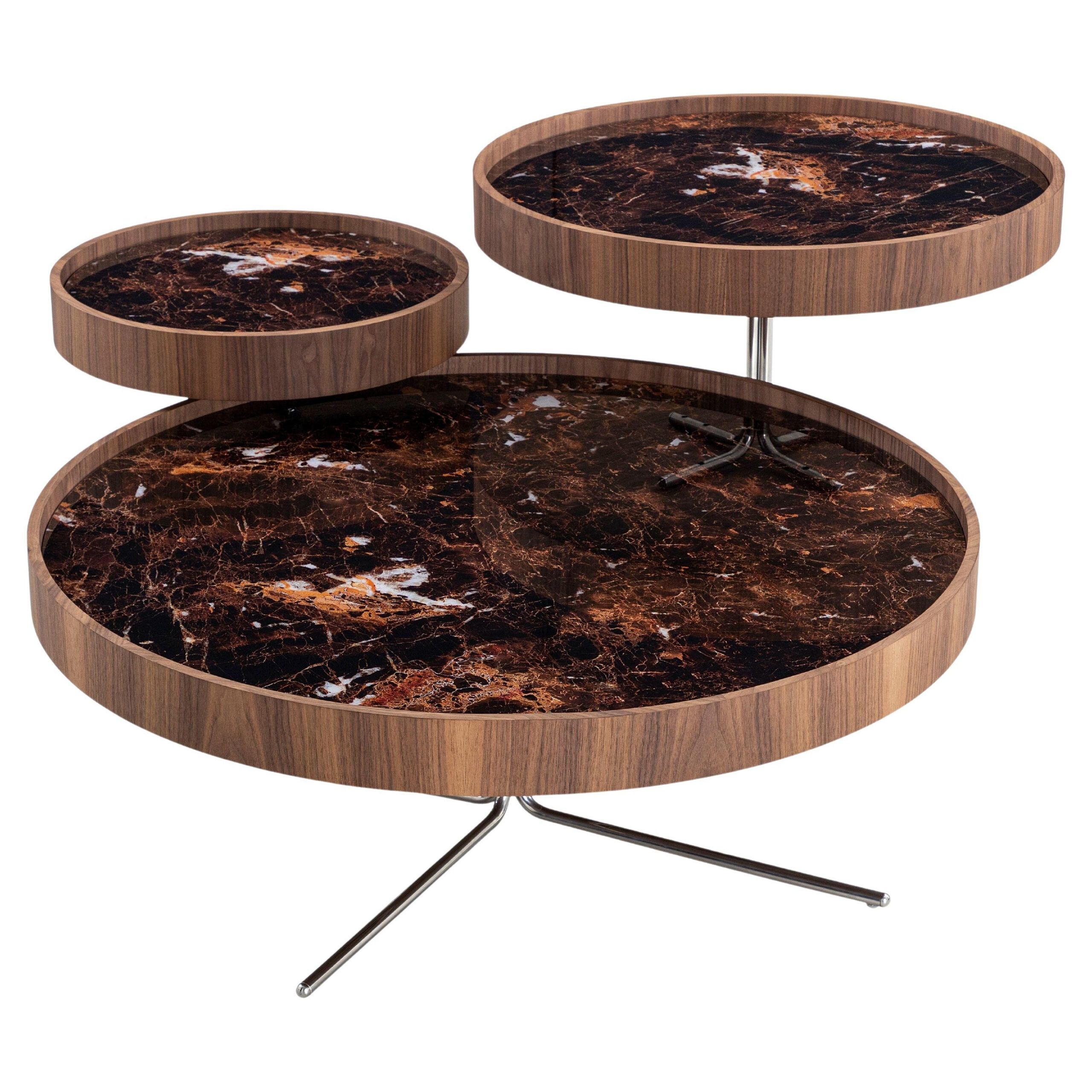 Regia Occasional Table In Walnut Wood Finish And Imperial Brown Glass ... within