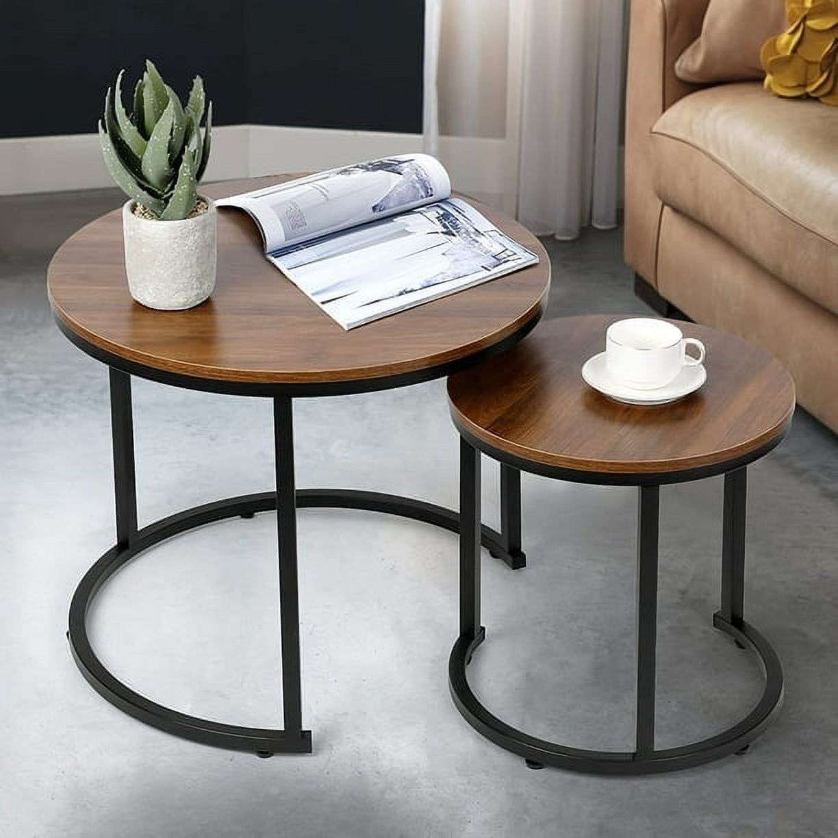 Richya Modern Nesting Coffee Table Set, Round Coffee Table For Living ... pertaining to