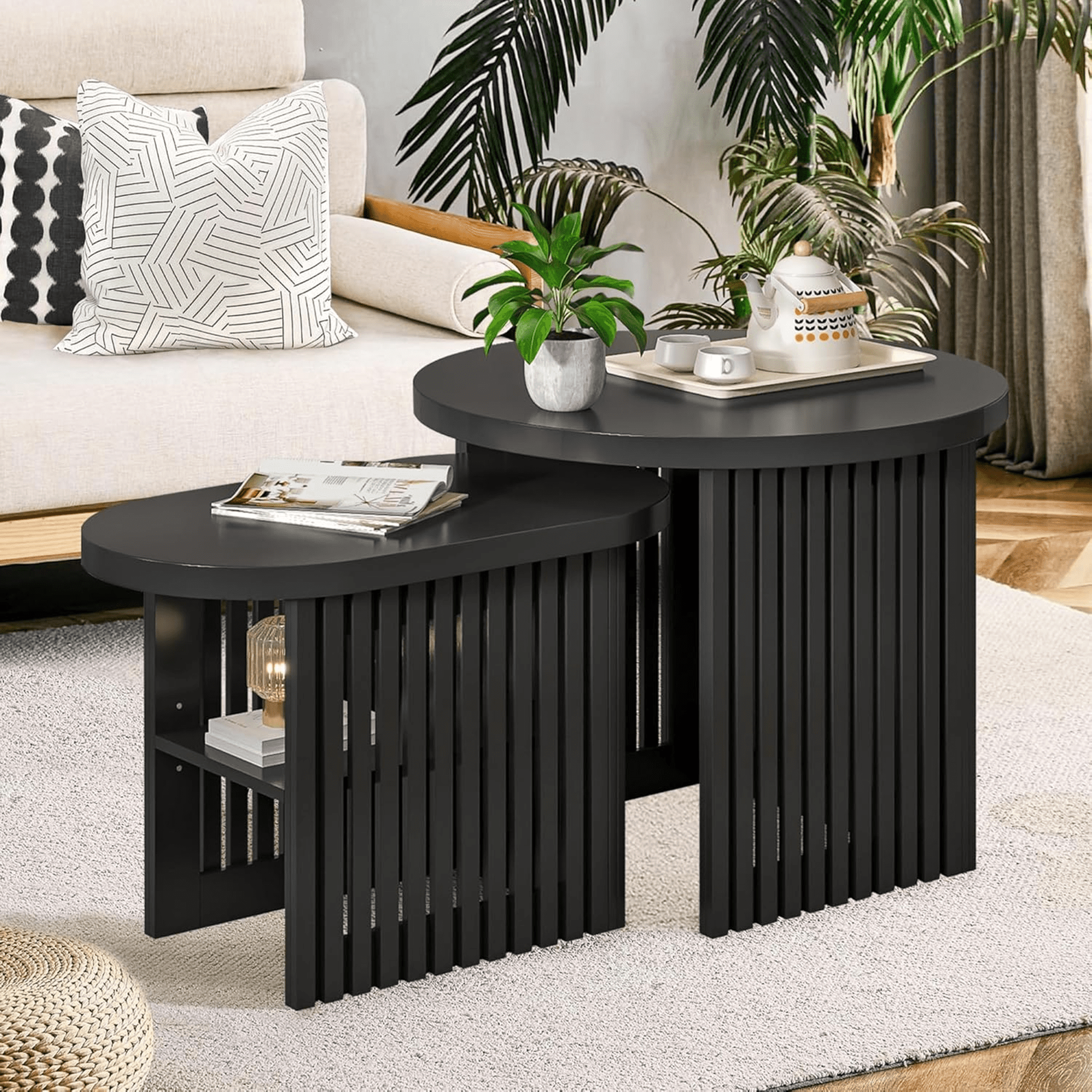 Round Coffee Table, Nesting Coffee Table Set Of 2, With Storage Shelves ... with regard to