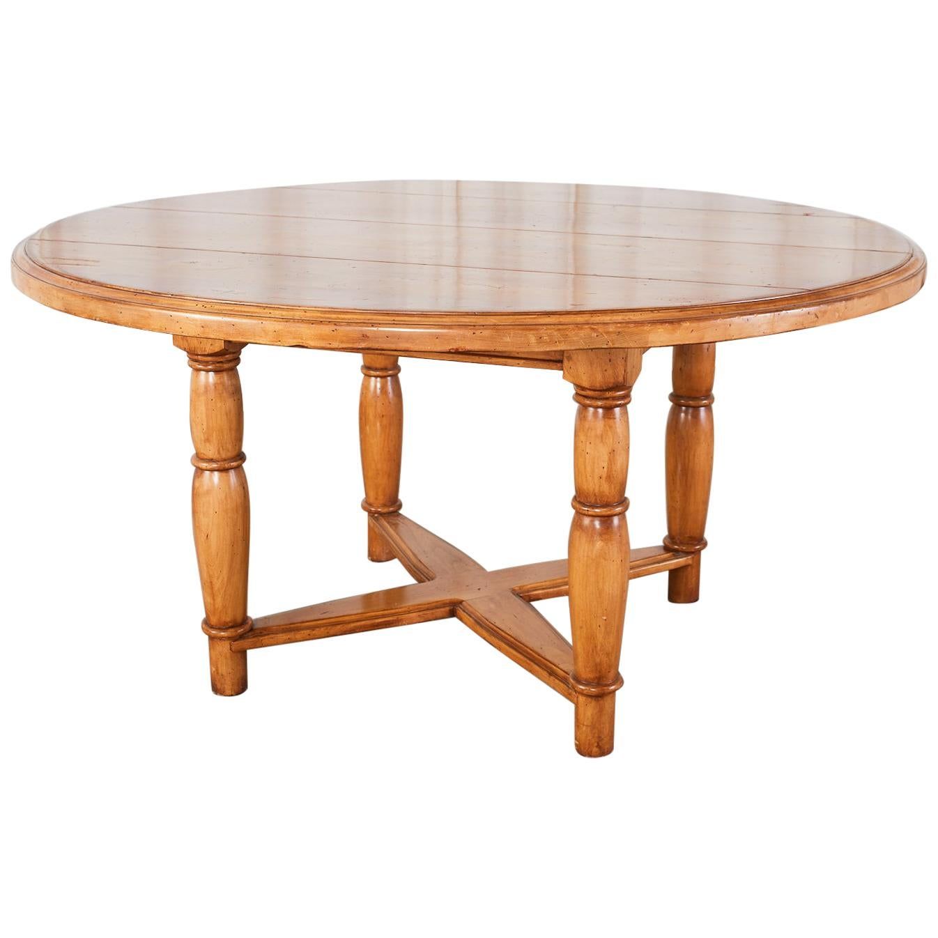 Round Dining Table In Repurposed Pine With Antique Pine Pedestal At 1Stdibs within