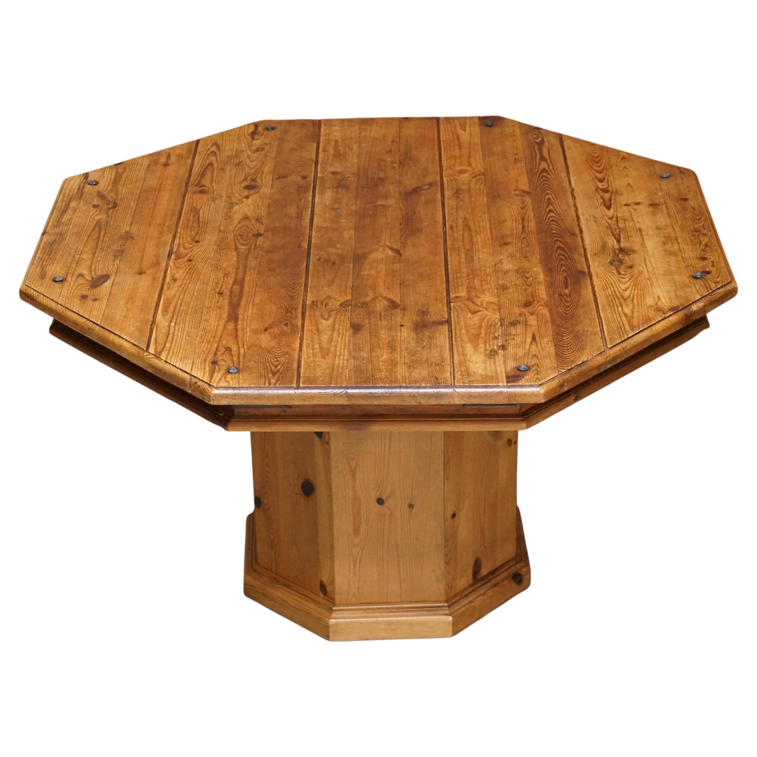 Round Dining Table In Repurposed Pine With Antique Pine Pedestal At ... with regard to