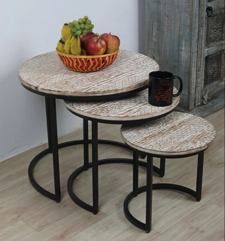 Round Wooden Living Room Nesting Table Set, 3 Tables At Rs 4500/Set In ... for Unpacking the Boraam Genevieve Nesting Tables for Your Living Space