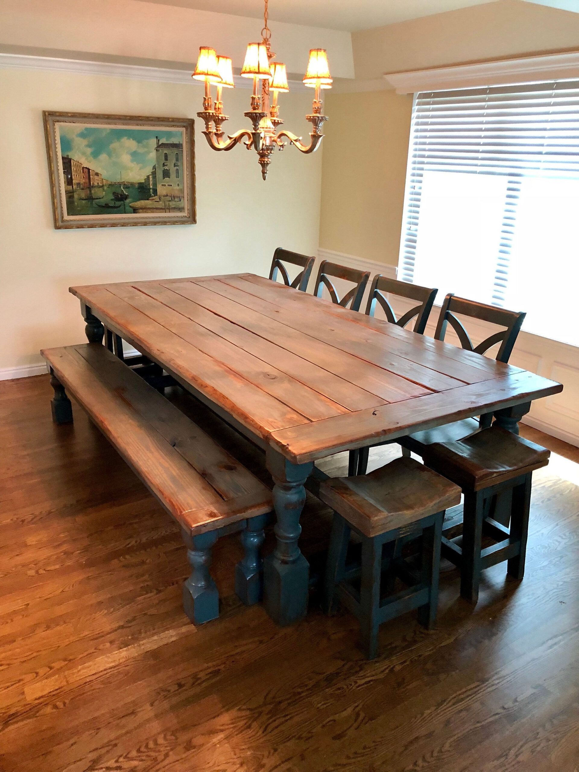 Rustic Farmhouse Dining Table With Bench ~ Wallpaper Reyna throughout