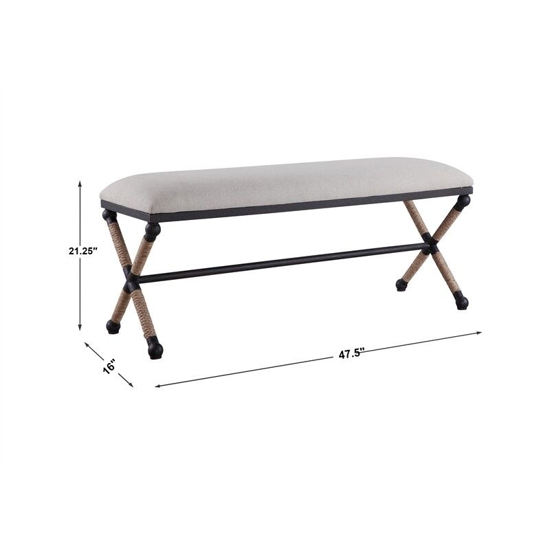 Uttermost Firth Coastal Iron Mdf And Fabric Bench In Oatmeal Beige | Ebay intended for The Enduring Appeal of the Uttermost Firth Bench