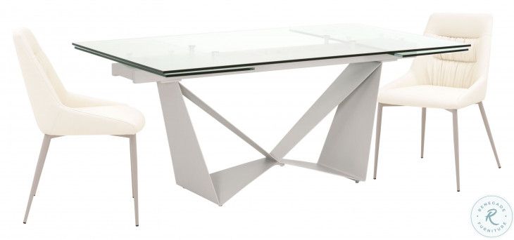 Vida Clear Glass And Matte Light Gray Extendable Dining Table From ... in
