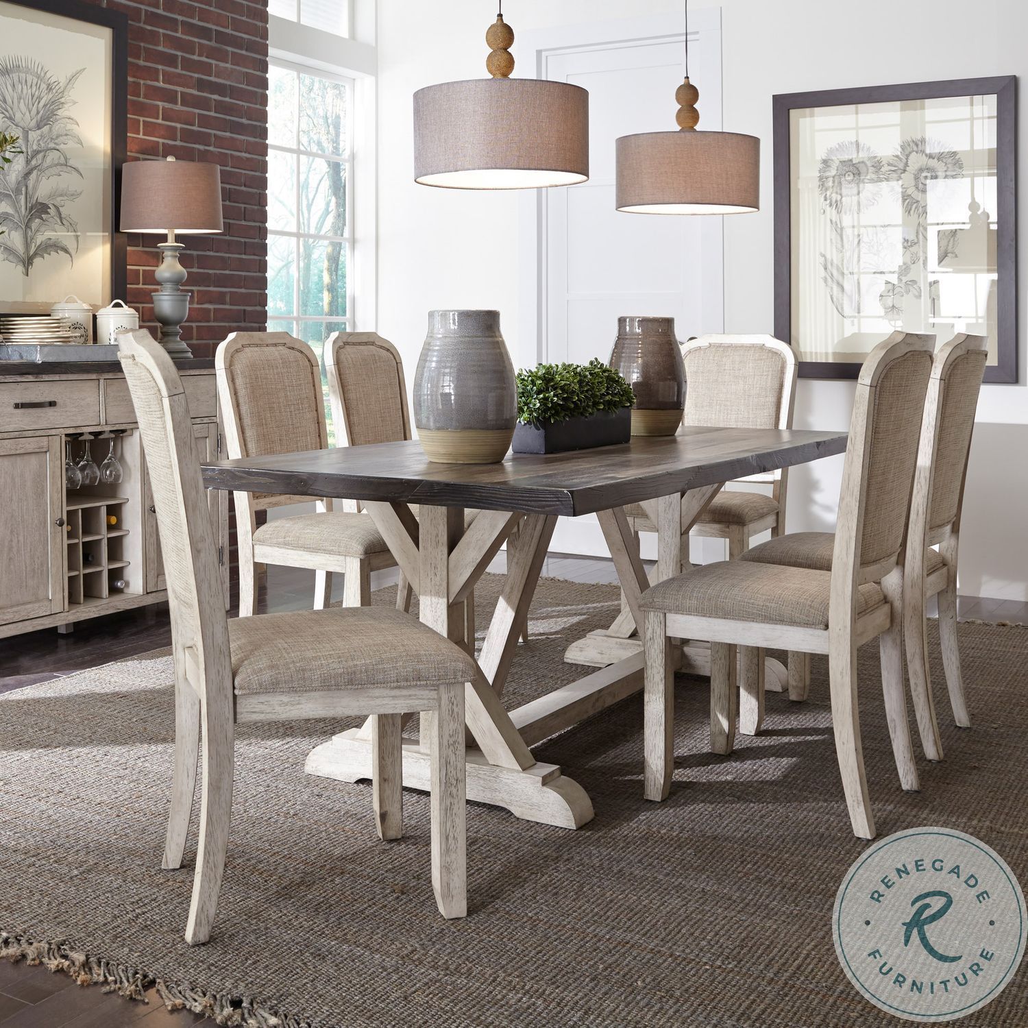 Willowrun Rustic White Trestle Dining Table From Liberty | Coleman ... pertaining to How the Willowrun Trestle Table from Liberty Furniture Elevates Your Dining Space