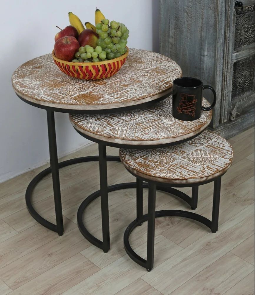 Wooden Round Coffee Nesting Table Set, 3 Tables At Rs 4500/Set In ... inside