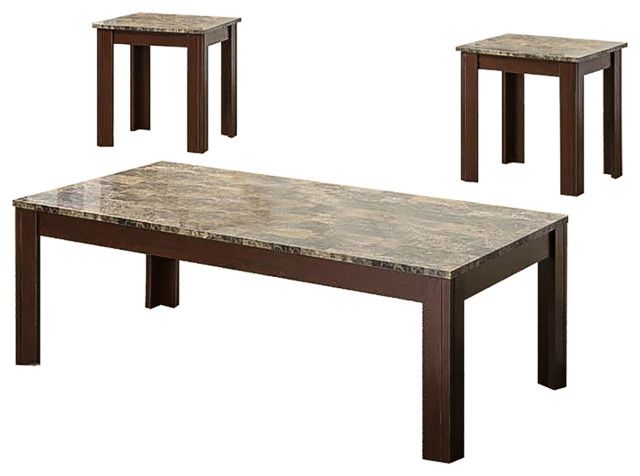 3 Piece Table Set With Marble Top - Transitional - Coffee Table Sets ... with The Enduring Appeal of Dark Walnut in a 3-Piece Table Setting