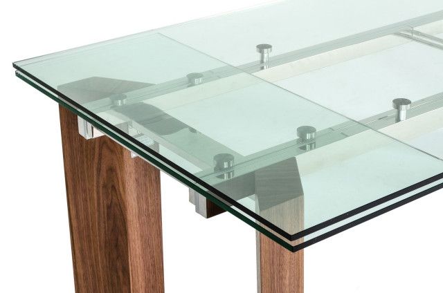 79&quot;- 110&quot; Monte Extendable Walnut &amp; Glass Dining Table - Contemporary ... pertaining to Discovering Timeless Elegance The Monte 71&quot; Walnut Dining Table A Closer Look