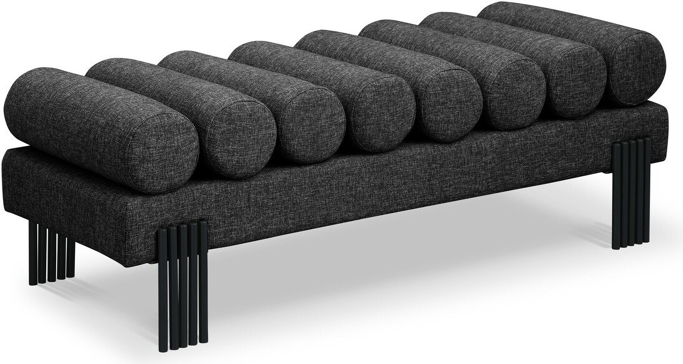 Akeela Linen Textured Fabric Bench In Black By Meridian | 1Stopbedrooms intended for Exploring the Aesthetic of the Akeela Linen Textured Upholstered Bench