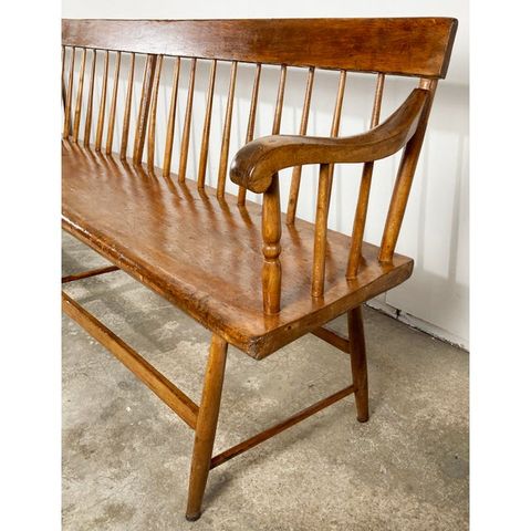Antique Extra Long Wood Spindle Deacons Bench | Chairish inside