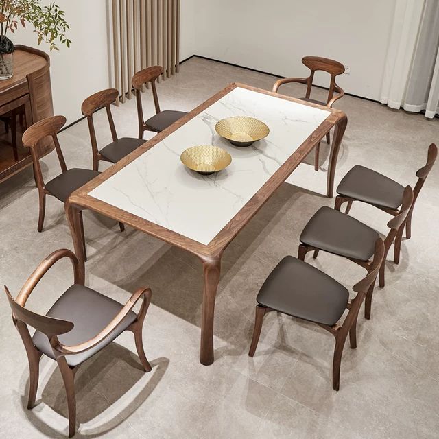Black Walnut Natural Marble Dining Table Light Luxury High-End Solid ... intended for Elevating Mealtime Aesthetics The Black Walnut Slate Dining Table Story