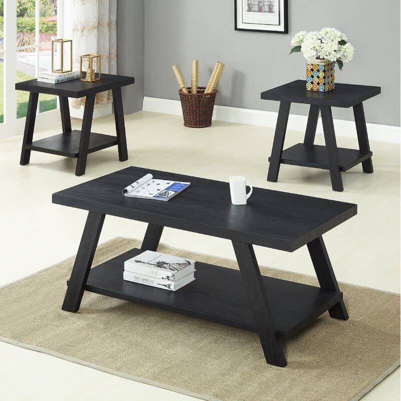 Black Wooden Coffee Table Set 3 Piece | Decor Essentials pertaining to
