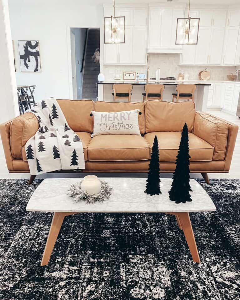 Bright Living Room Design With Brown Leather Sofa - Soul &amp; Lane intended for