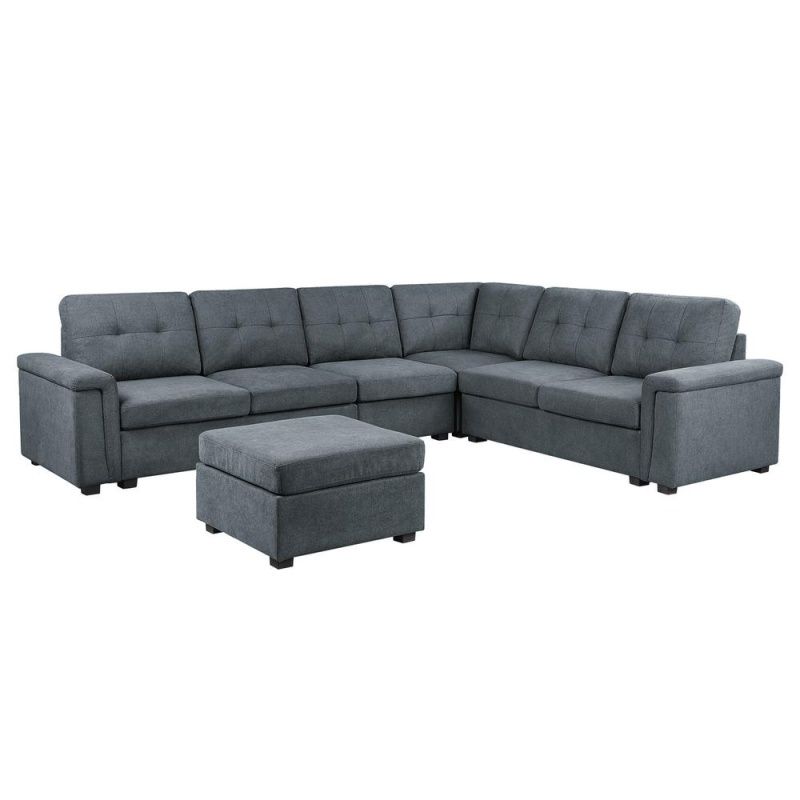 Buy Lilola Home Isla Gray Woven Fabric 7-Seater Sectional Sofa With ... in Creating Cozy Gatherings with the Isla Gray 7-Seater Sofa and Ottoman