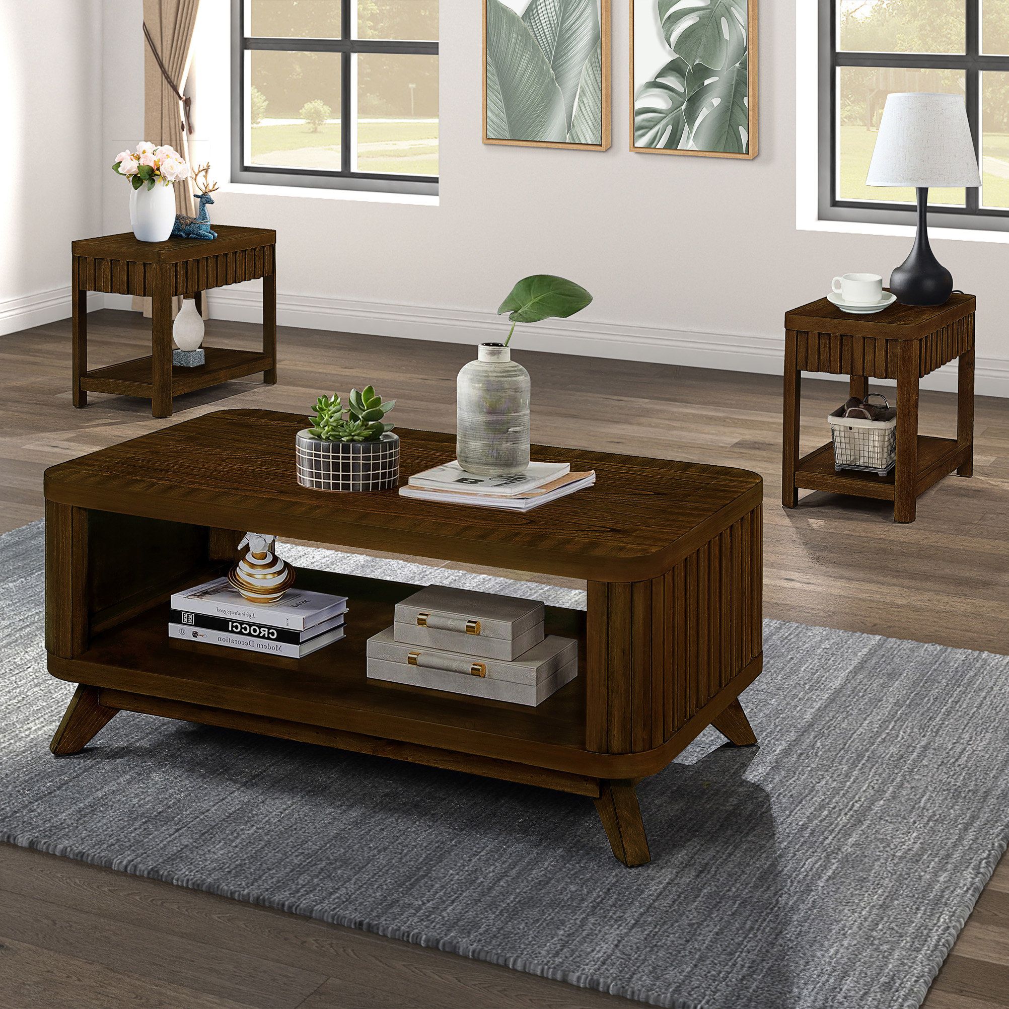 Corrigan Studio® Rectangular Living Room Coffee Table Set, 3-Piece ... intended for Unveiling the Charm of the Gewnee Coffee Table Set of 2