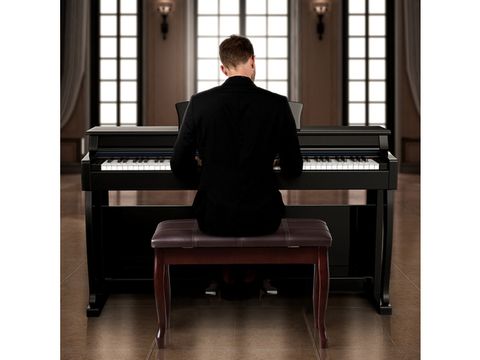 Costway Solid Wood Pu Leather Piano Bench Padded Double Duet Keyboard ... in
