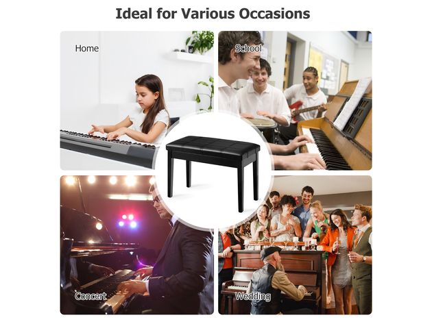 Costway Solid Wood Pu Leather Piano Bench Padded Double Duet Keyboard ... inside