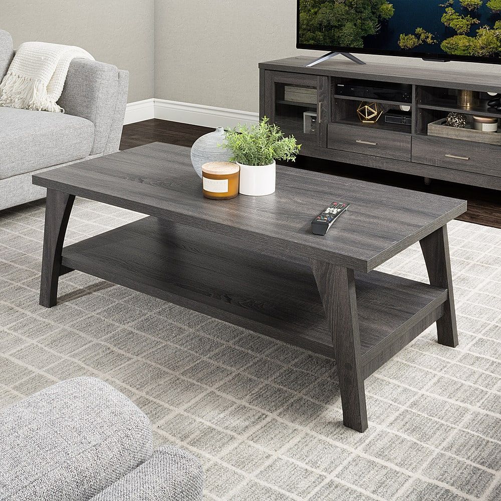 Customer Reviews: Corliving Hollywood Dark Gray Coffee Table With Shelf ... with regard to Is the Kersey Gray Coffee and End Table Set Right for Your Home A Deep Dive