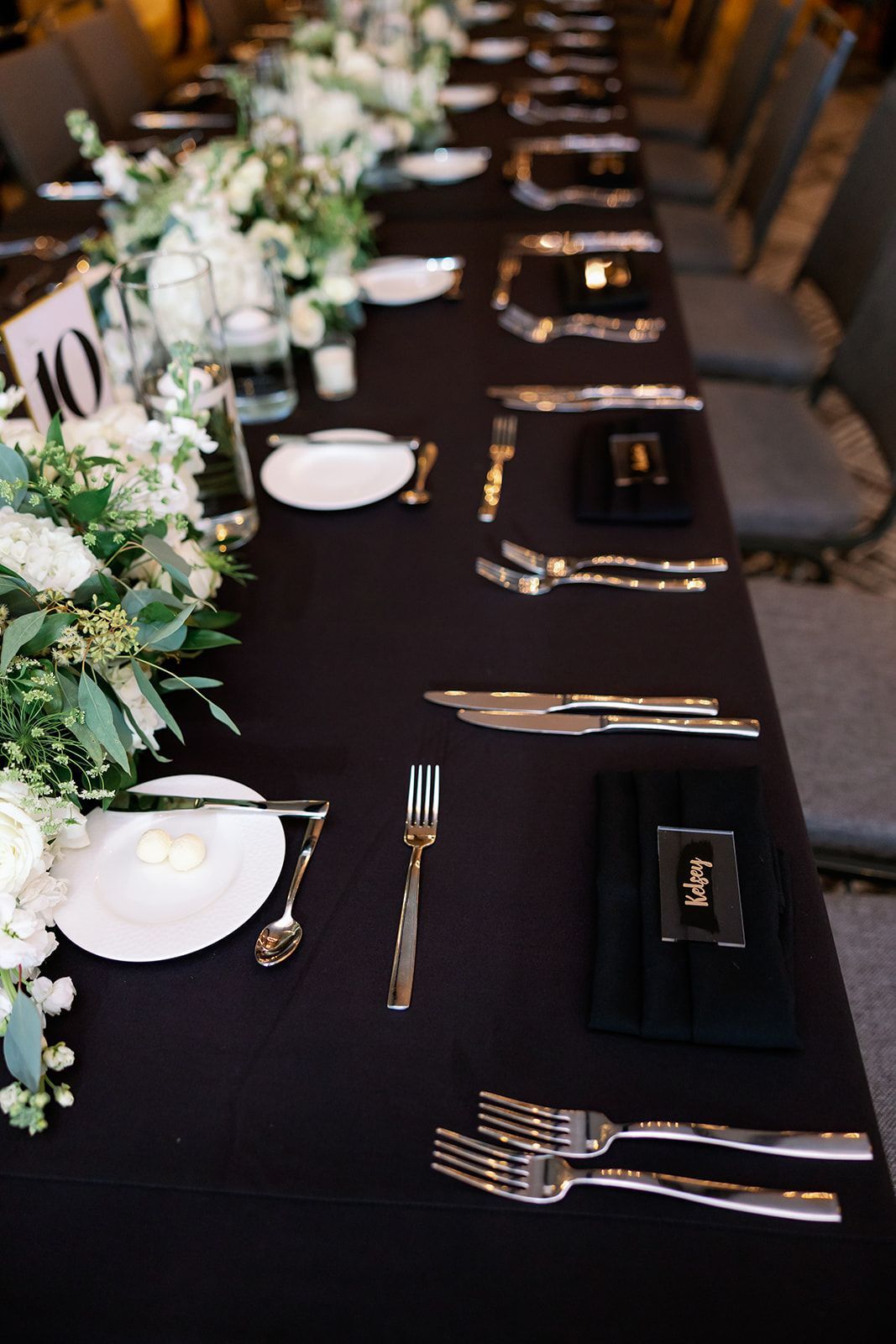 Elegant Black Wedding Table Setting in