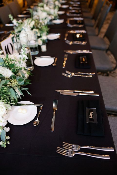 Elegant Black Wedding Table Setting in