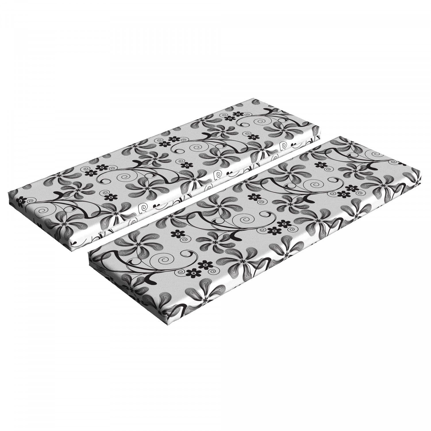 Floral Bench Cushion Set Of 2, Monochrome Doodle Style Blooming Plants ... within