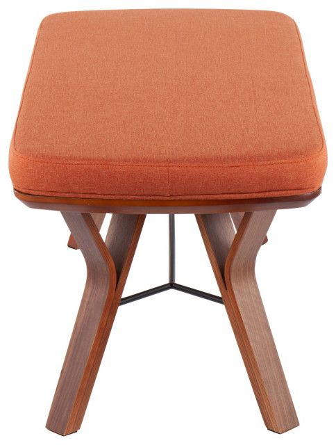 Folia Mid-Century Modern Bench, Walnut Wood/Orange Fabric - Midcentury ... in