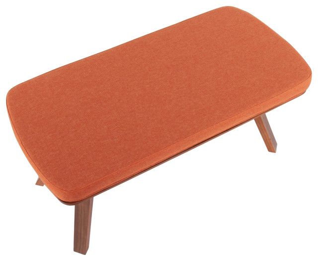 Folia Mid-Century Modern Bench, Walnut Wood/Orange Fabric - Midcentury ... regarding