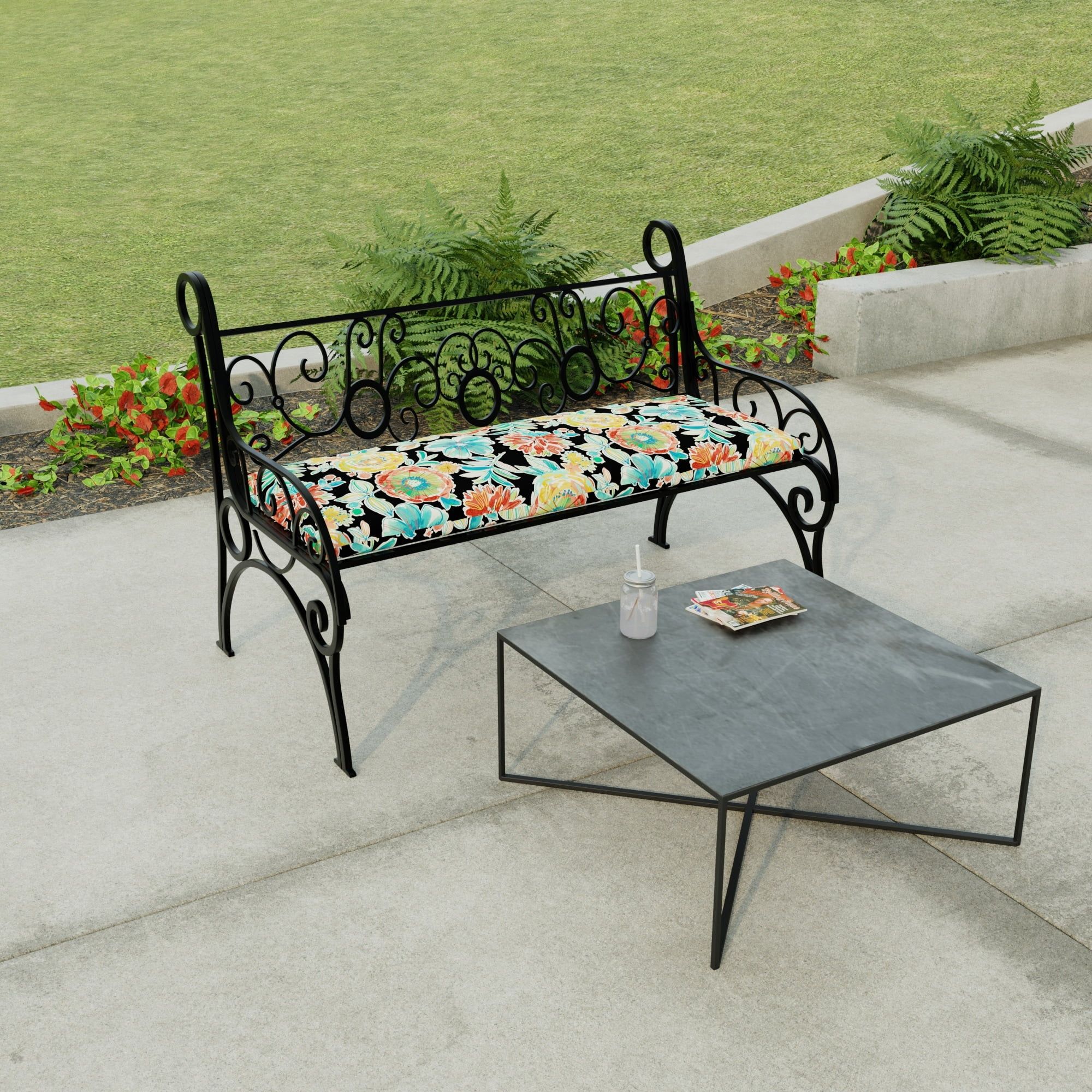 Free Shipping! Jordan Manufacturing 48" X 18" Black Floral Outdoor ... throughout Understanding the Craftsmanship Behind Black Floral Bench Pads
