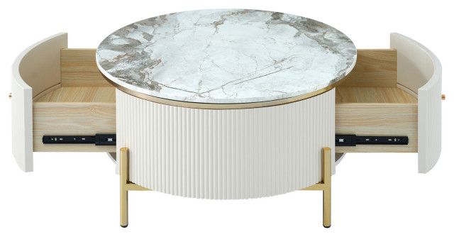 Gewnee Modern Round Coffee Table With 2 Large Drawers Storage ... intended for