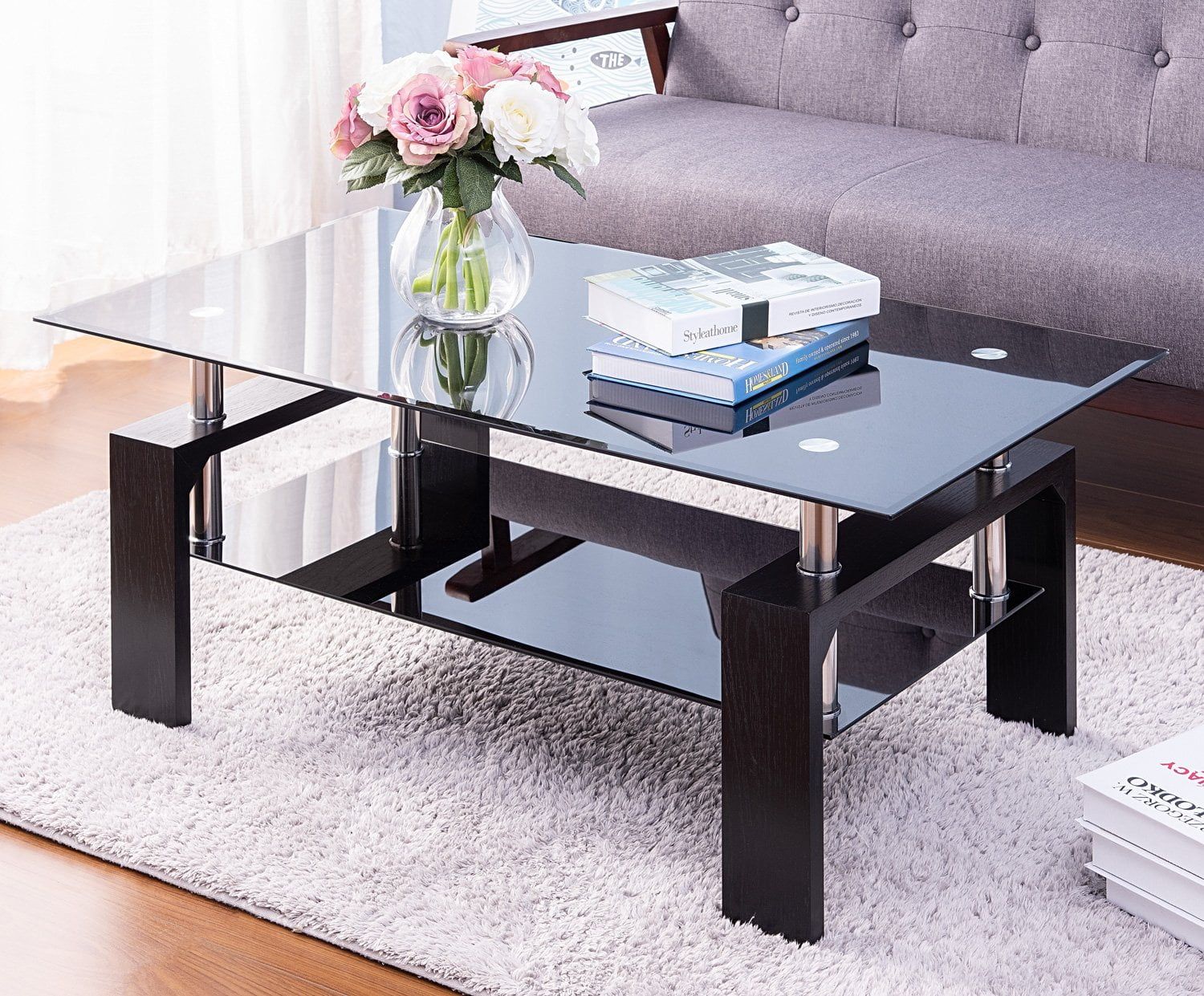 Glass Coffee Table For Living Room, Modern Rectangle Cocktail Tea Table ... within