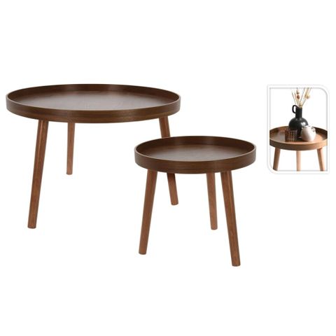Home&Styling 2 Piece Side Table Set Round Dark Walnut regarding