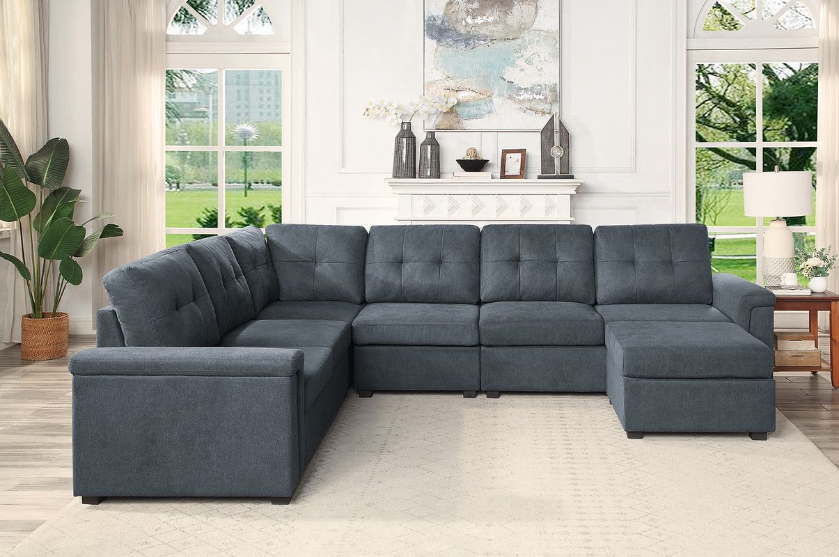 Isla Gray Woven Fabric 7-Seater Sectional Sofa With Ottoman 81804-4A By ... pertaining to
